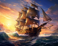 Картины по номерам 40х50: Корабль в море (худ. Яковец Е.)