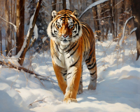 Картины по номерам 40х50: Тигр в зимнем лесу (худ. Яковец Е.)