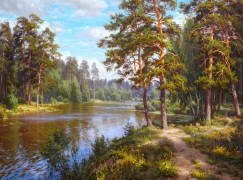 Вышивка крестиком 40х50см, Река и лес