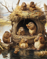Алмазная мозаика круглыми стразами 40x50: Мышиная семья (худ. Яковец Е.)
