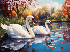 Вышивка крестиком 40х50см, Белые лебеди