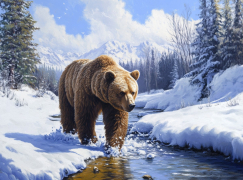 Вышивка крестиком 40х50см, Медведь и зима