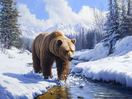 Вышивка крестиком 40х50см, Медведь и зима - Вышивка крестиком 40х50см, Медведь и зима