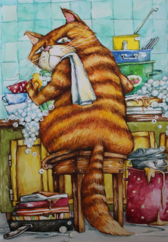 Кот моет посуду (худ. Букреева И.)