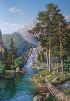 Вышивка крестиком 40х50см, Горный водопад