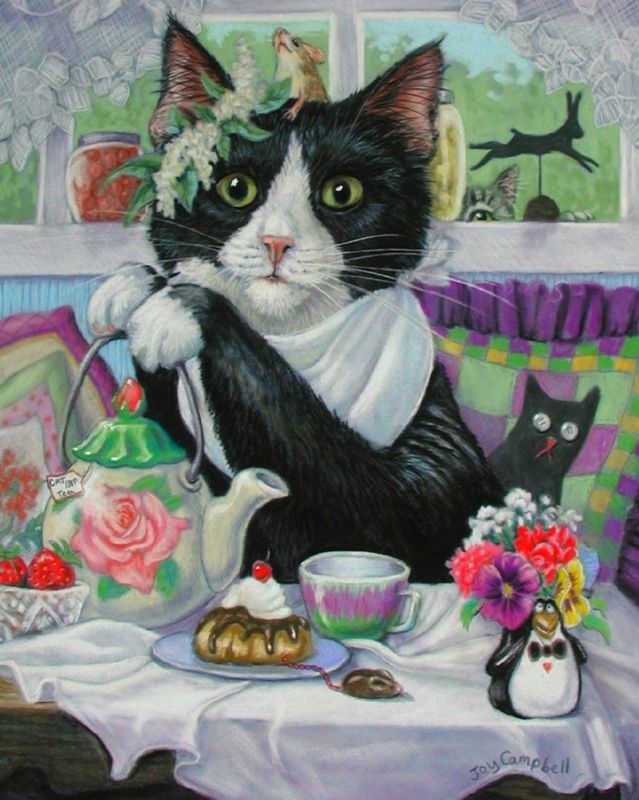 Котики пьют чай картинки