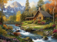 Вышивка крестиком 40х50: Вышивка крестиком 40х50см, Дом у реки