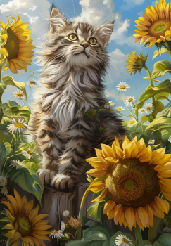 Вышивка крестиком 40х50см, Кот в подсолнухах