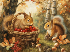 Вышивка крестиком 40х50см, Белочки осенью