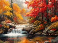 Вышивка крестиком 40х50см, Осенний водопад