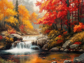 Вышивка крестиком 40х50см, Осенний водопад - Вышивка крестиком 40х50см, Осенний водопад