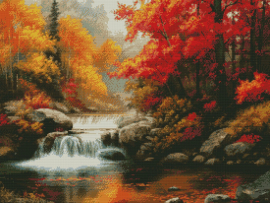 Вышивка крестиком 40х50см, Осенний водопад - Вышивка крестиком 40х50см, Осенний водопад