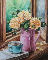 Алмазная мозаика круглыми стразами 40x50: Дачный букет (худ. Букреева И.)