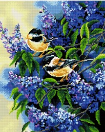 Алмазные мозаики 40x50 - Сирень и синички - Алмазные мозаики 40x50 - Сирень и синички