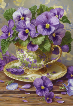 Вышивка крестиком 40х50см, Фиалки в чашке