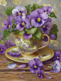 Вышивка крестиком 40х50см, Фиалки в чашке - Вышивка крестиком 40х50см, Фиалки в чашке