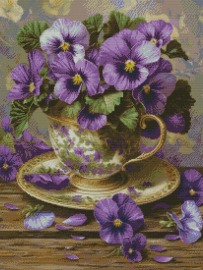 Вышивка крестиком 40х50см, Фиалки в чашке - Вышивка крестиком 40х50см, Фиалки в чашке