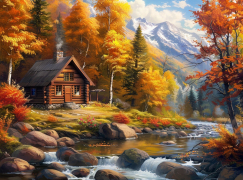 Вышивка крестиком 40х50см, Дом у реки