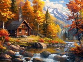 Вышивка крестиком 40х50см, Дом у реки - Вышивка крестиком 40х50см, Дом у реки