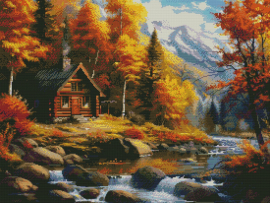 Вышивка крестиком 40х50см, Дом у реки - Вышивка крестиком 40х50см, Дом у реки