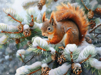 Вышивка крестиком 40х50: Вышивка крестиком 40х50см, Белка на елке