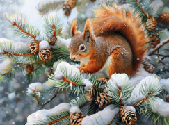 Вышивка крестиком 40х50см, Белка на елке