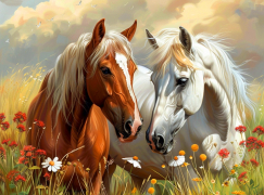 Вышивка крестиком 40х50см, Пара лошадей