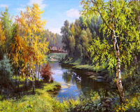 Алмазная мозаика круглыми стразами 40x50: Гуси в деревне (худ. Прищепа И.)