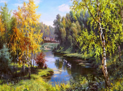Гуси в деревне (худ. Прищепа И.)