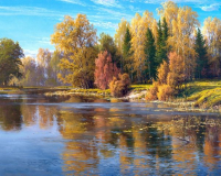 Картины по номерам 40х50: Осенняя река (худ. Басов С.)