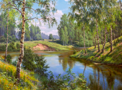 Вышивка крестиком 40х50см, Река и лес