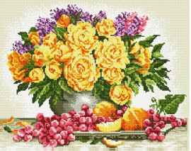 Алмазные мозаики 40x50 - Натюрморт с желтыми розами - Алмазные мозаики 40x50 - Натюрморт с желтыми розами